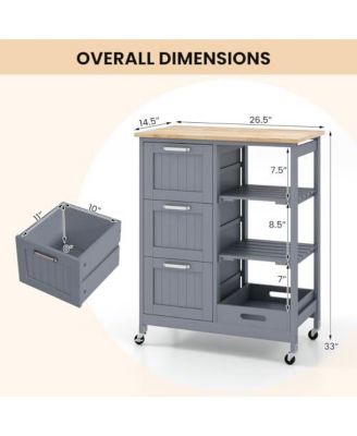 3-Drawer Rolling Utility Kitchen Island Storage Cart