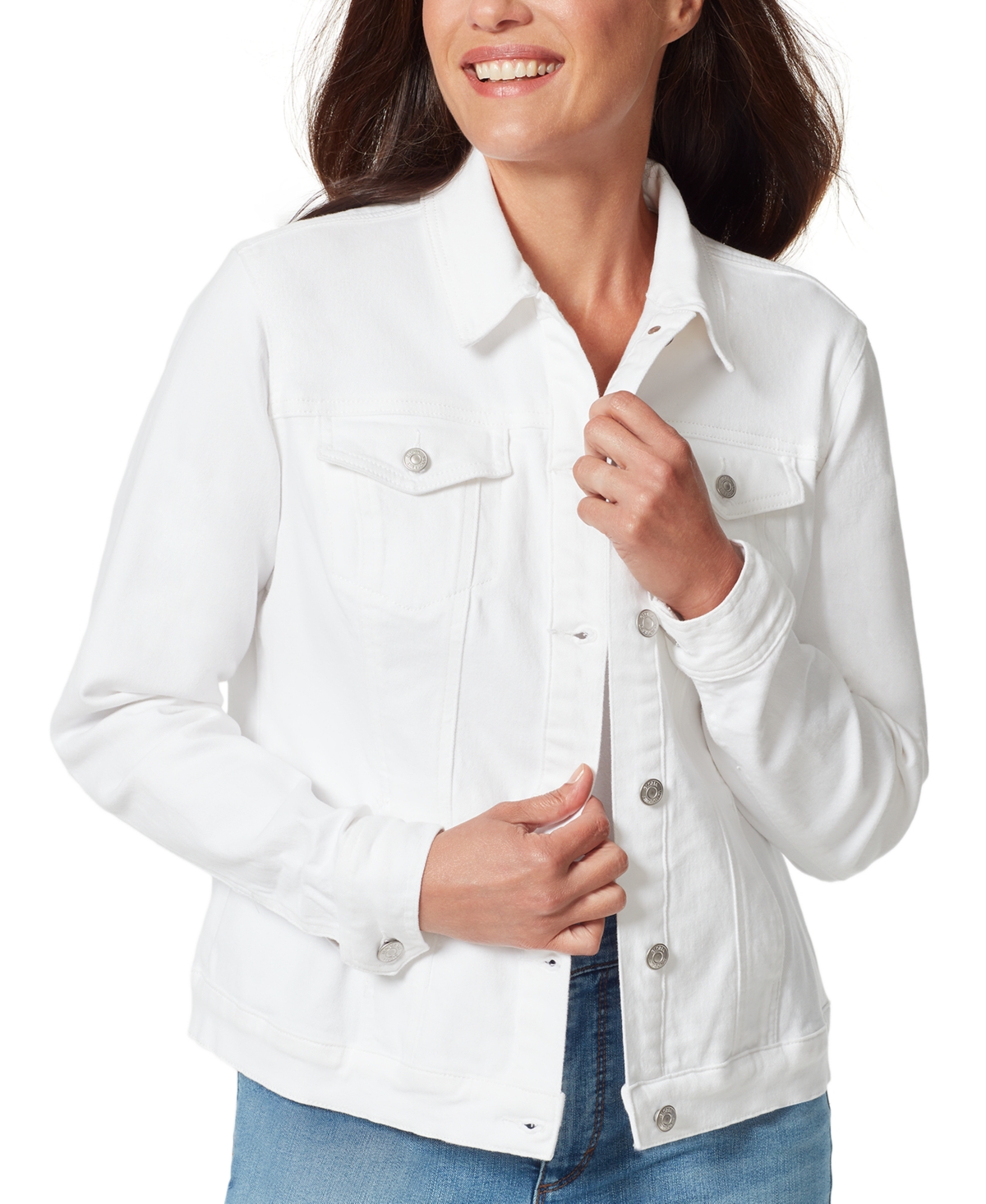 Gloria Vanderbilt Petite Amanda Denim Trucker Jacket In White