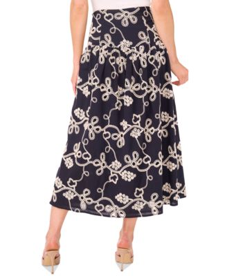 Women's Eyelet-Embroidered Wide-Waist Midi Skirt