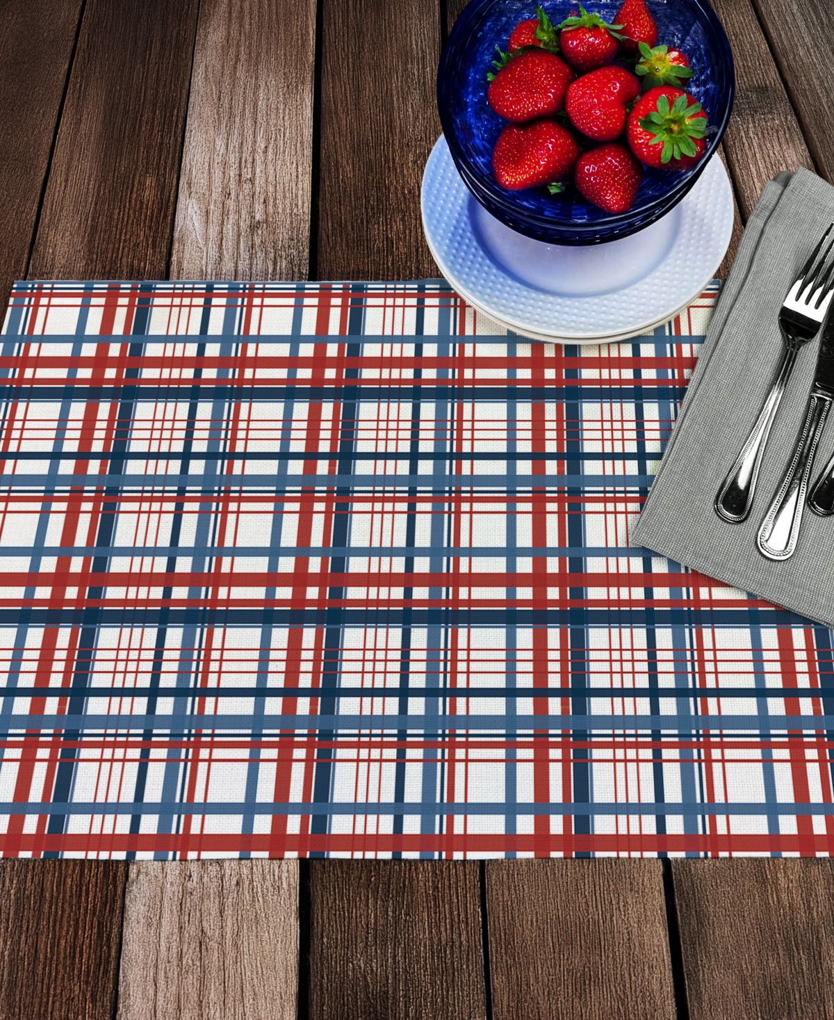 Counterart Patriotic Plaid Premier Fabric Placemats, Set Of 4