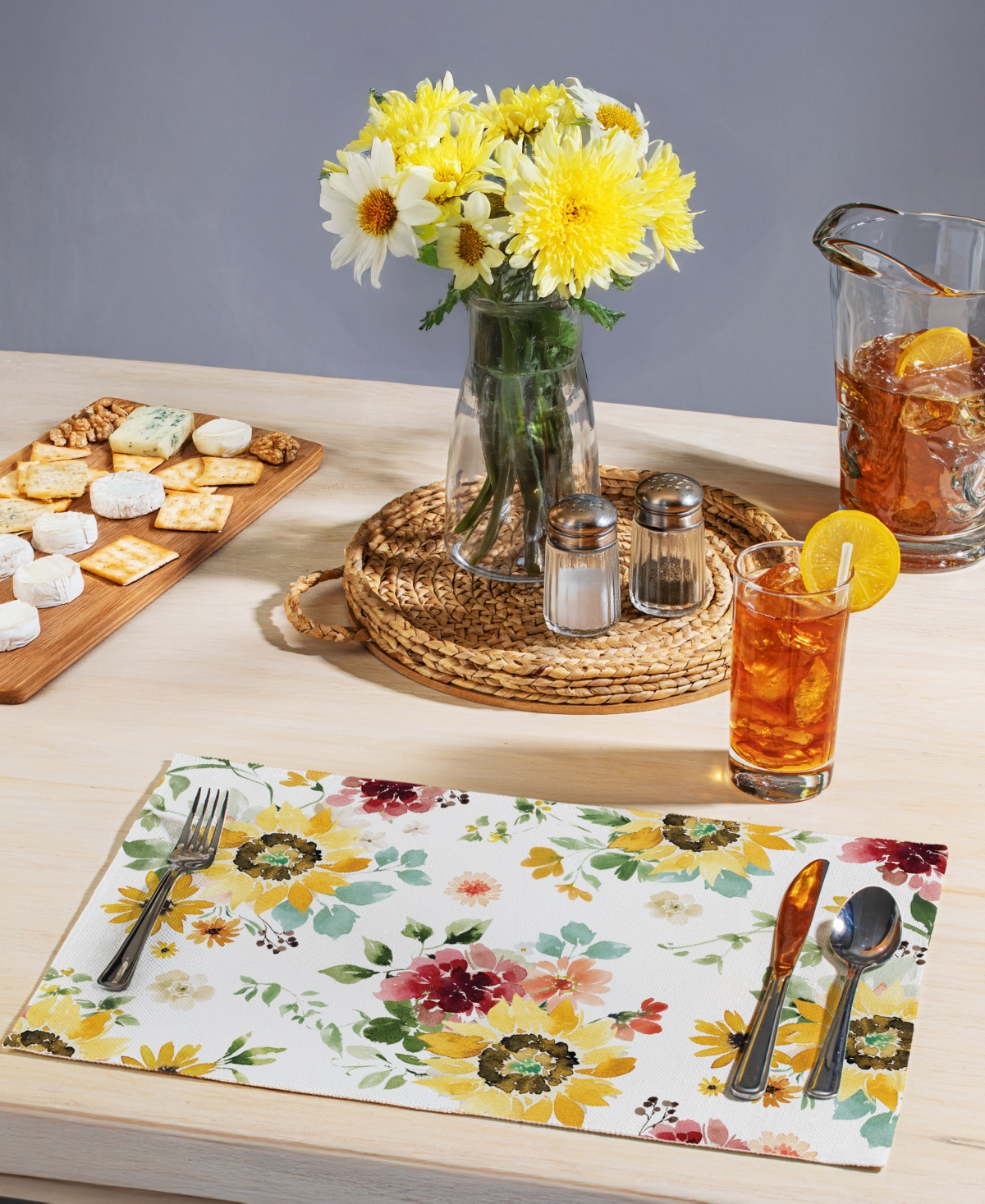 Counterart Spring Sunflowers Premier Fabric Placemats, Set Of 4