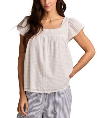 Lucky Brand - Women's Cotton Smocked Square-Neck Peasant Top