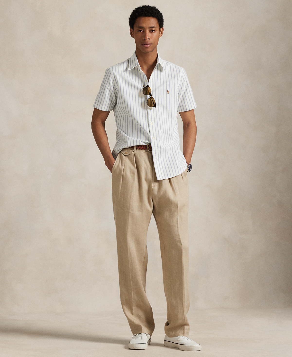 Polo Ralph Lauren Classic Fit Stripe Short Sleeve Cotton Button-down Oxford Shirt
