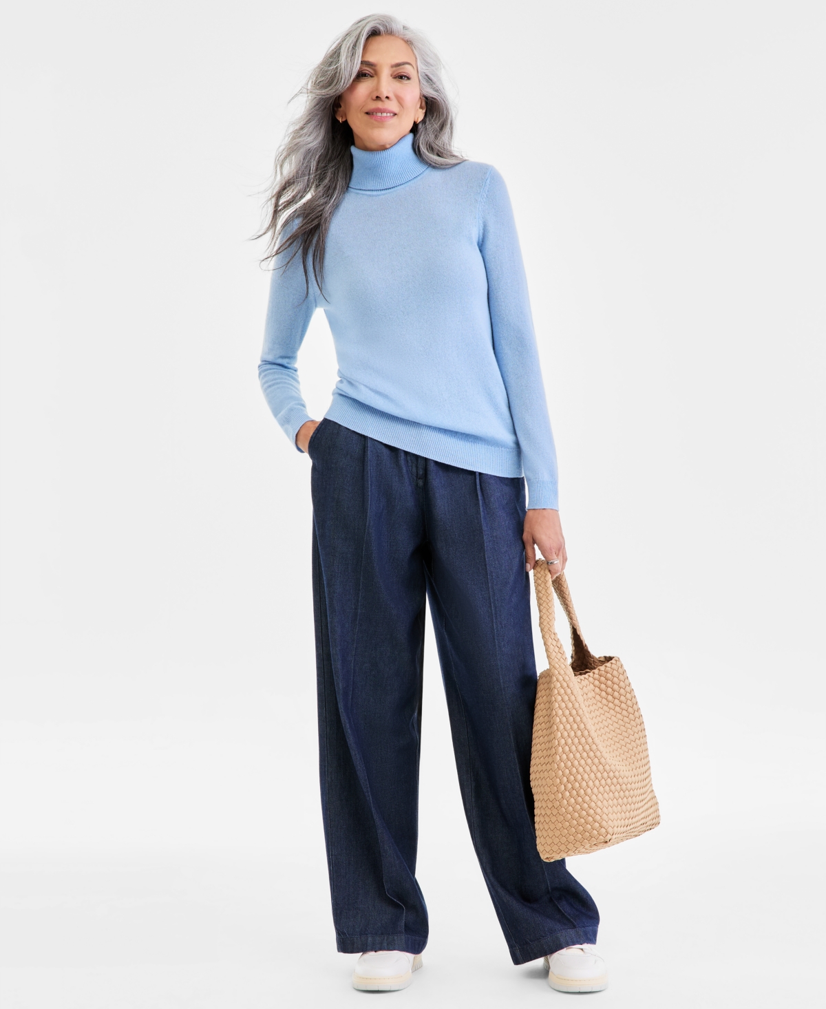 Charter Club 100% Cashmere Women's Petite Turtleneck Sweater, Created For Macy's In Blue
