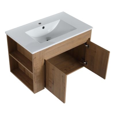 Streamdale 30 Inch Bathroom Vanity With Ceramic Basin And Adjust Open Shelf