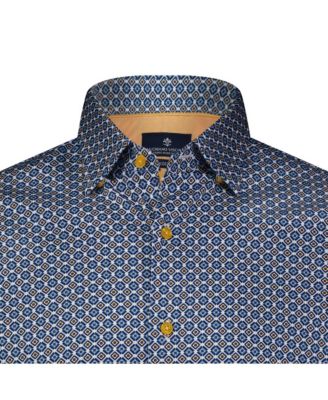 Мужская рубашка LUCIANO VISCONTI с разноцветным синим принтом и ромбами