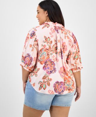Trendy Plus Size Floral-Print Ruffle-Trim Blouse