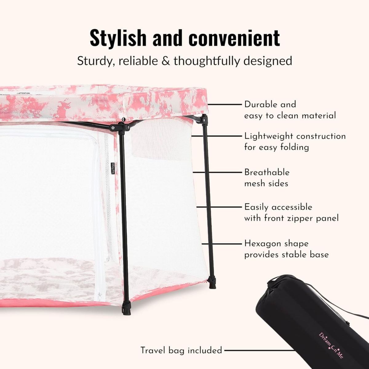 Dream On Me Onyx Playpen Pink