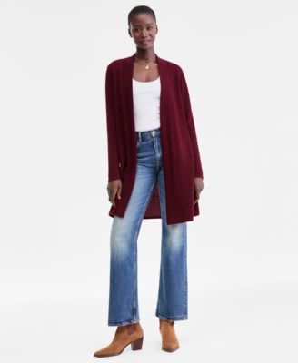 Petite Cashmere Open-Front Long-Sleeve Duster, Exclusively at Macy's 