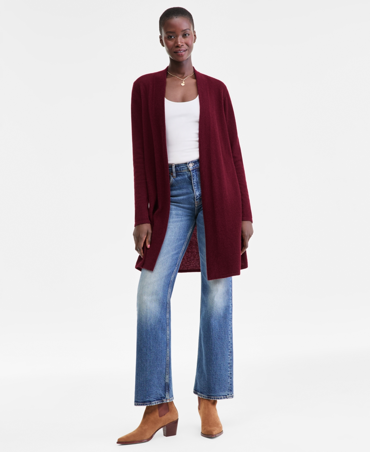 Charter Club Women's 100% Cashmere Split-hem Long Cardigan, Macy's Exclusive In Red