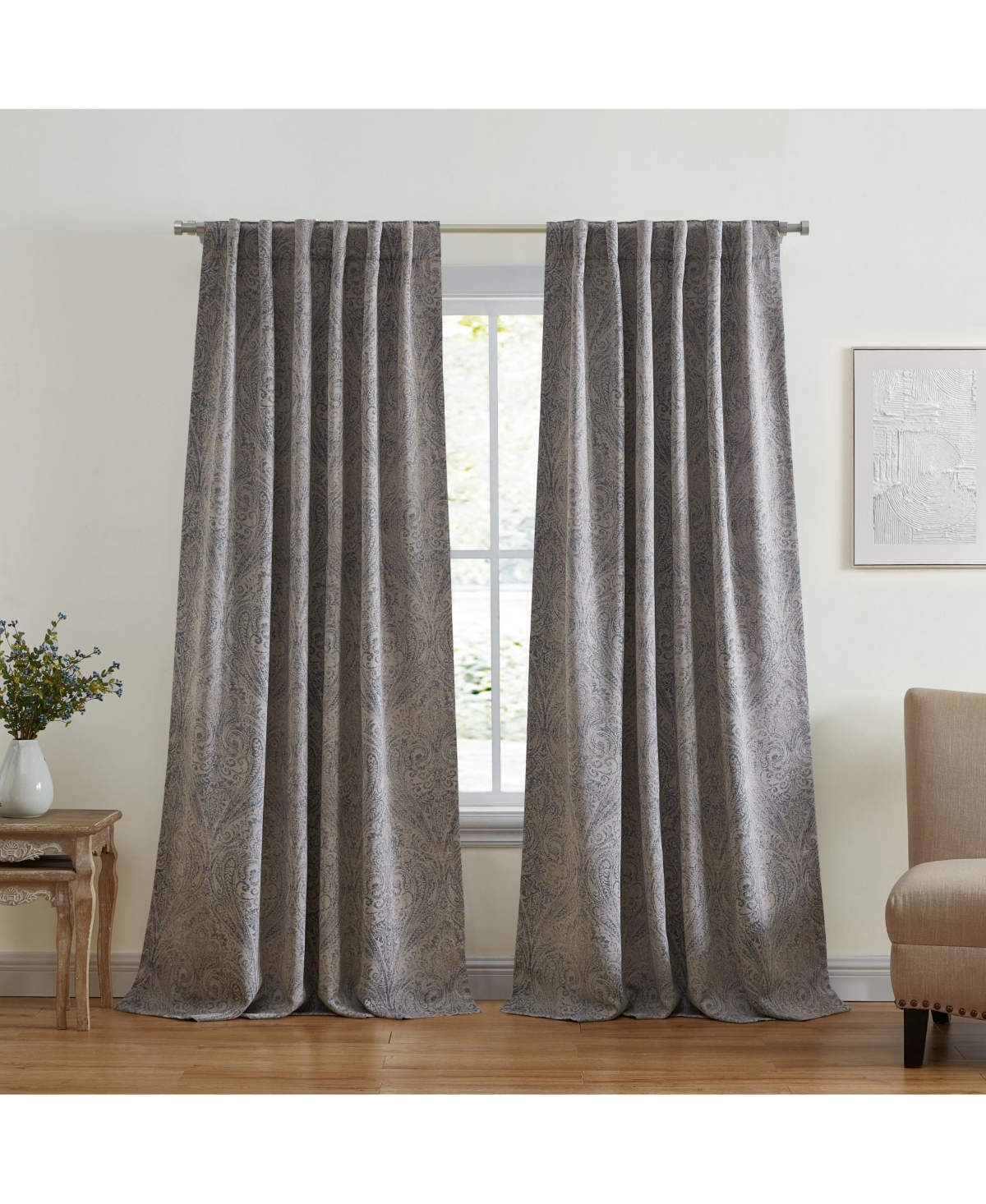 Vittoria Paisley Printed Blackout Curtain Panel - Blue