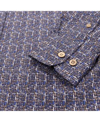 LUCHIANO VISCONTI Men's Multi line Leo king Cotton Long Sleeve Shirt