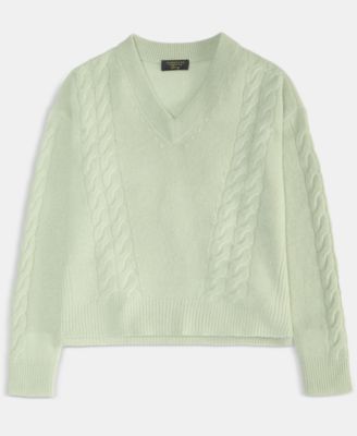 Petite Cashmere Angled Cable V-Neck Sweater, Macy's Exclusive