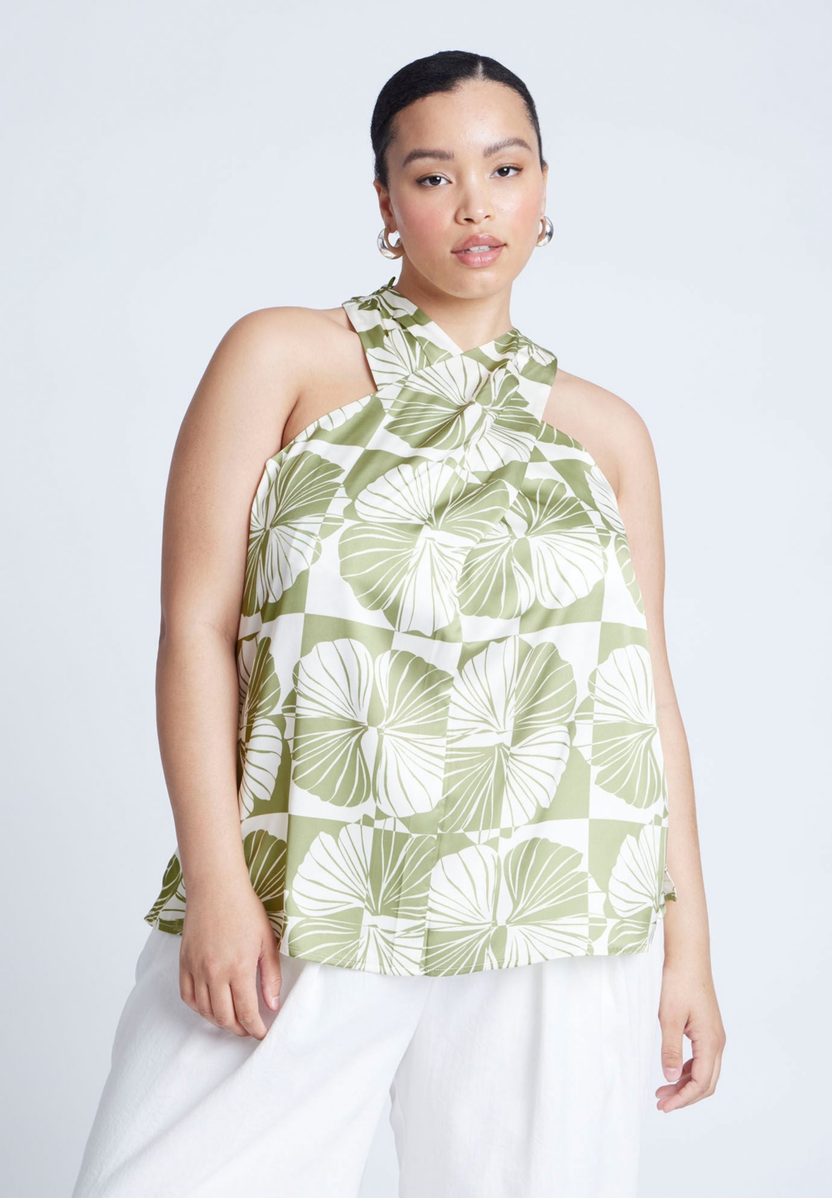 Plus Size Halter Neck Top - Frond fan
