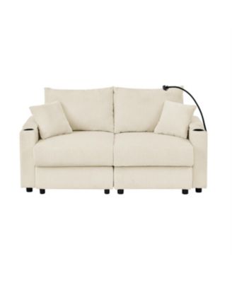 Loveseat Sofa with Storage & Charging Ports for Living Room, Beige Corduroy