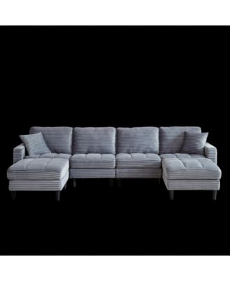 Streamdale 122.5" Oversized U-Shaped Sofa, Corduroy Fabric Sectional with Pillows & Ottomans, Grey
