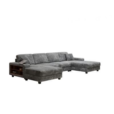 Streamdale Convertible Corduroy Sofa, Large 4 Seat, Living Room Chair, Dark Grey
