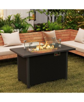 50000 BTU 2 Inch ropane Gas Fire Pit Table with Wind Guard and Glass Rocks