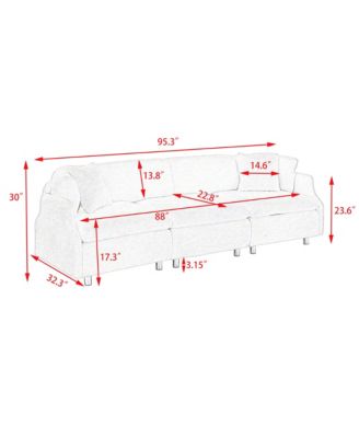 93.70 inches long, Teddy Sofa Fabric, with two matching pillows and three spacious and comfortable seats, for Apartment Office Living Room - Beige