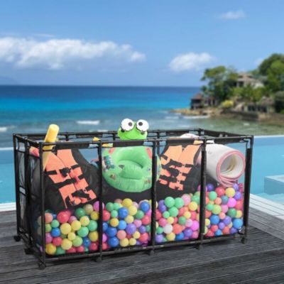 Mesh Pool Floats Storage Metal Frame Extra Large 12 Wheels Rolling Bin Cart with Blue Mesh Cover Replacement Net