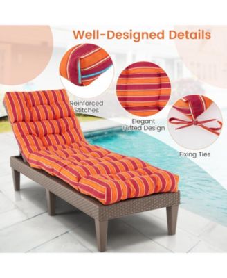Outdoor Lounge Chaise Cushion with String Ties for Garden Poolside-Red