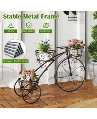 Tricycle Plant Stand Flower Pot Cart Holder with 3 Hollowed Baskets