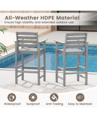 Patio HDPE Adirondack Bar Chairs Set of 2 with Wide Armrests