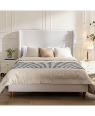 Streamdale Hayden Wingback Upholstered Queen Bed Tall Headboard, Ivory Canvas
