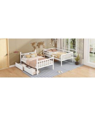 Streamdale Twin Bunk Bed with 2 Drawers, Convertible Twin Beds, Ladder, Guardrails, White