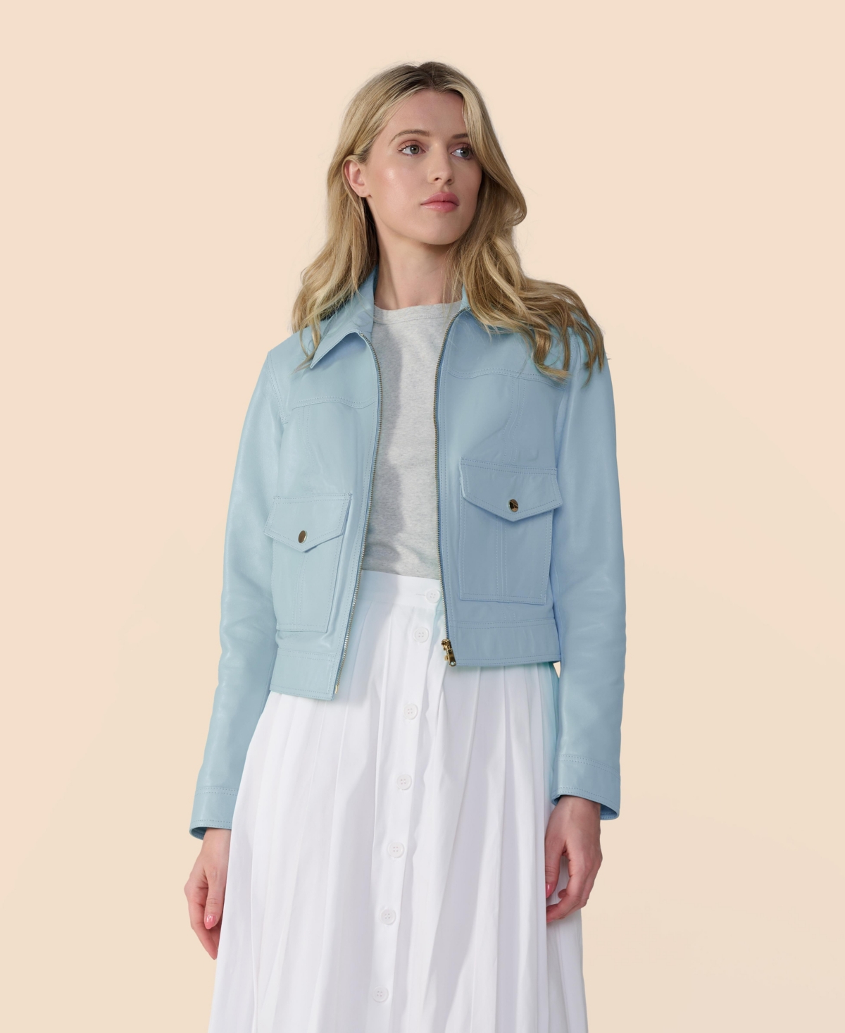 Women's Cropped Leather Jacket, Created for Macy's - Blue