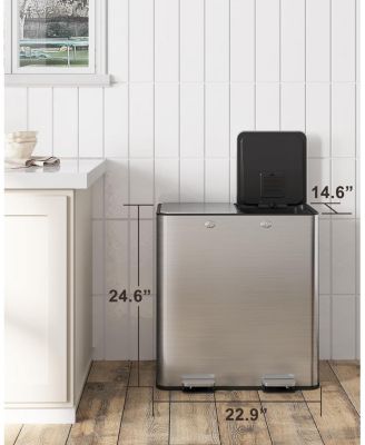 15 Gallon Triple Compartment Stainless Steel Kitchen Trash Can for Recycling