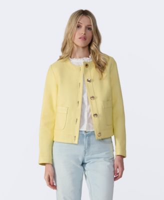 Women's Cropped Leather Jacket With Gold Buttons, Created for Macy s