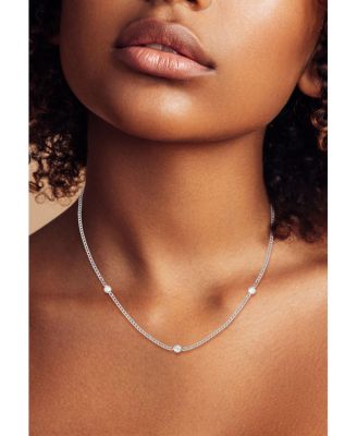 Sterling Silver Station Necklace with Curb Chain