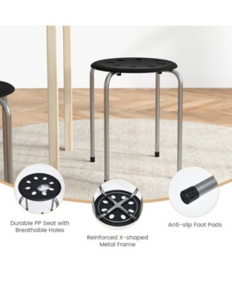 17.5 Inch Set of 6 Portable Plastic Stack Stools with Metal Frame