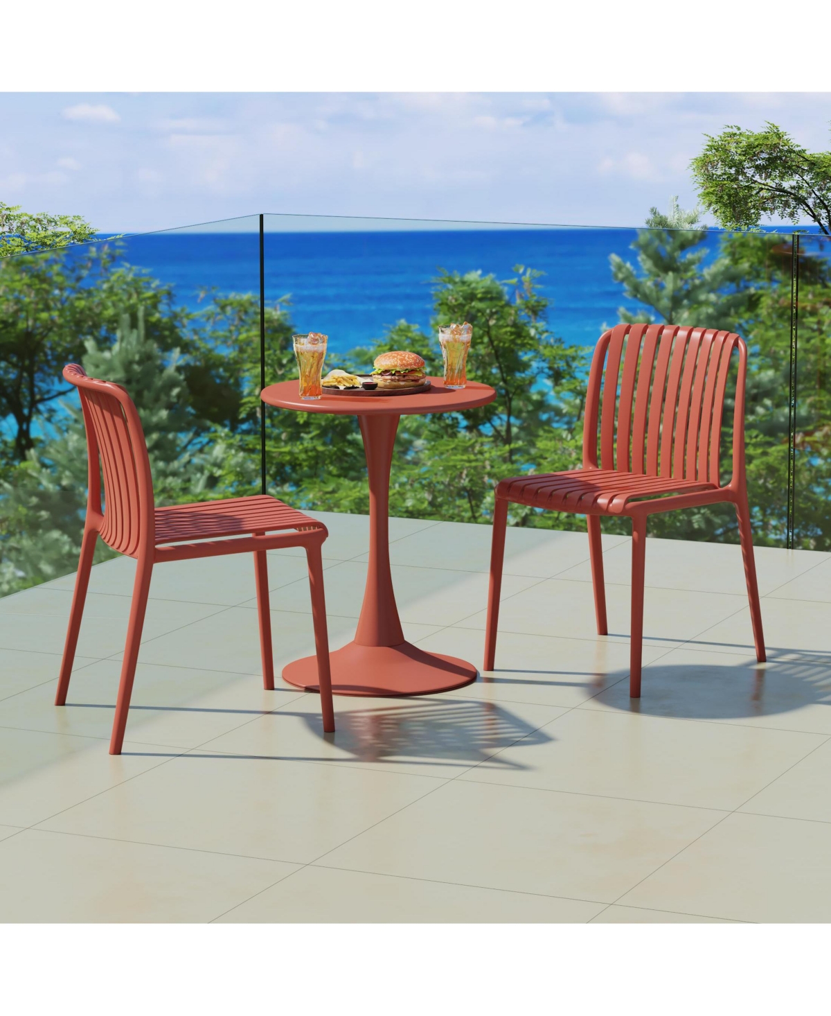 3-Piece Outdoor Metal Dining Table Set And Stackable Resin Patio Chairs