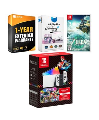 Switch OLED Console Mario Kart 8 Deluxe Bundle with The Legend of Zelda: Tears of the Kingdom, MightySkins Console and Controller Skin Vouche