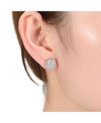 White Gold Plated with Clear Cubic Zirconia Multi-Row Concentric Halo Cluster Stud Earrings