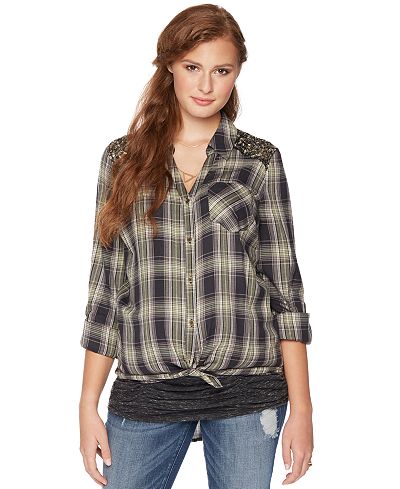 Wendy Bellissimo Maternity Sequined Plaid Shirt