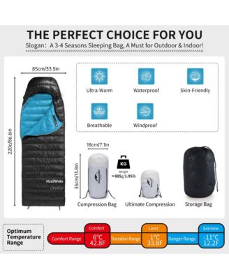 Ultralight Down Sleeping Bag, 650FP, 3-4 Season, Adults, 32-42, Waterproof, Compact, Camping, Hiking