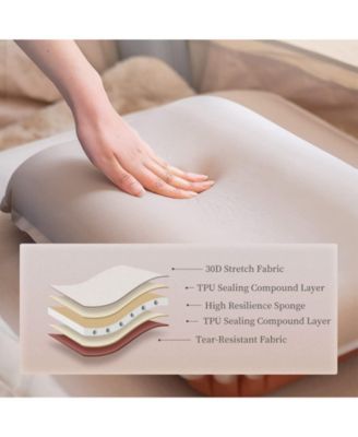 Inflatable Camping Pillow - Portable 3D Comfortable Silent Sponge Pillow - Perfect for Camping and Travel (Khaki)