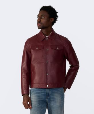 Men's Leather Trucker Jacket, Created For Macy's