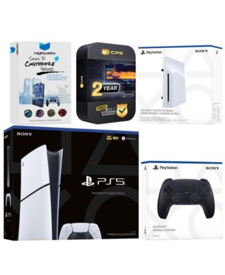 PlayStation 5 Slim Digital Bundle with Disc Drive, Extra Controller, MightySkins Code and 2 Year Extended Warranty - Volcanic Red