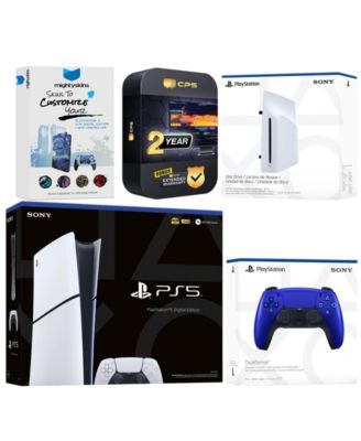 PlayStation 5 Slim Digital Bundle with Disc Drive, Extra Controller, MightySkins Code and 1 Year Extended Warranty