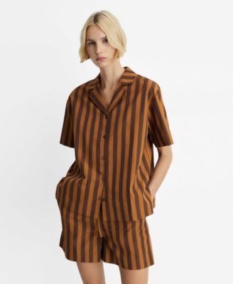 MANGO - Women's Two-Tone Woven Striped Short Shirt