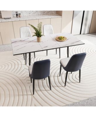 Streamdale 6-Piece MDF & Metal Dining Set – Expandable Table, Cushioned Chairs, Anti-Slip Legs, Space-Saving Design