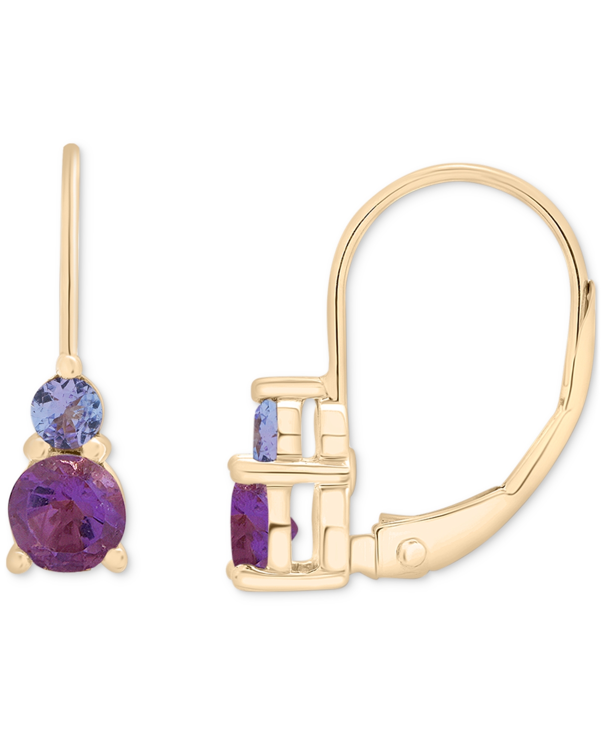 Amethyst (1/2 ct. t.w.) & Tanzanite (1/6 ct. t.w.) Leverback Hoop Earrings in 10k Gold - Amethyst