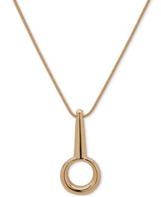 Колье Anne Klein с овальной линейной подвеской золотого цвета, удлинитель 32 дюйма + 3 дюйма