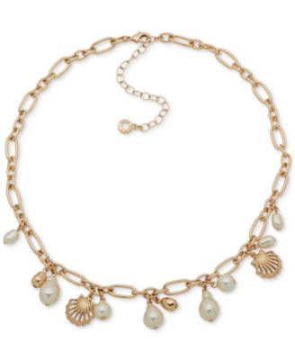 Эффектное ожерелье Anne Klein с золотистой ракушкой и искусственным жемчугом, удлинитель 16 дюймов + 3 дюйма