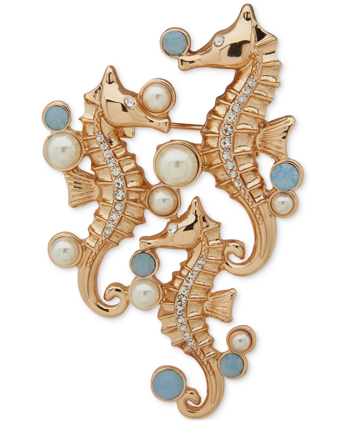 Gold-Tone Mixed Stone Seahorse Pin - Crystal
