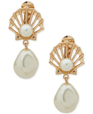 Висячие серьги-клипсы Anne Klein с имитацией золотистого жемчуга и ракушками в виде ракушек